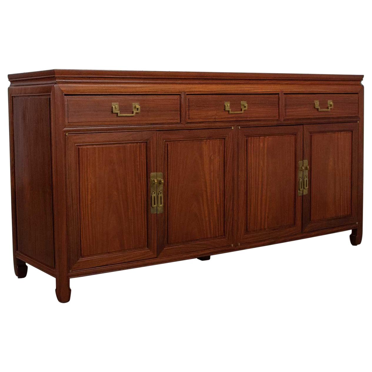Solid Teak Chinoiserie Hollywood Regency Buffet Credenza Style of George Zee