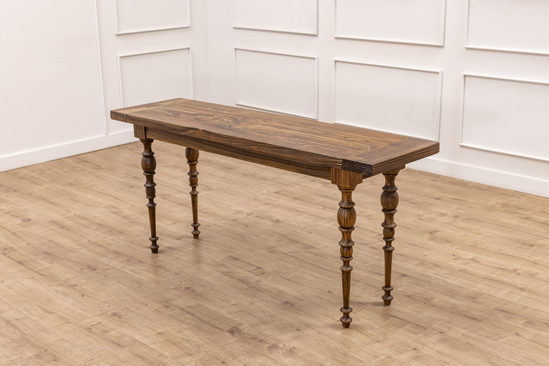 Contemporary Solid Teak Console Table in Sandblasted Autumn Finish For Sale
