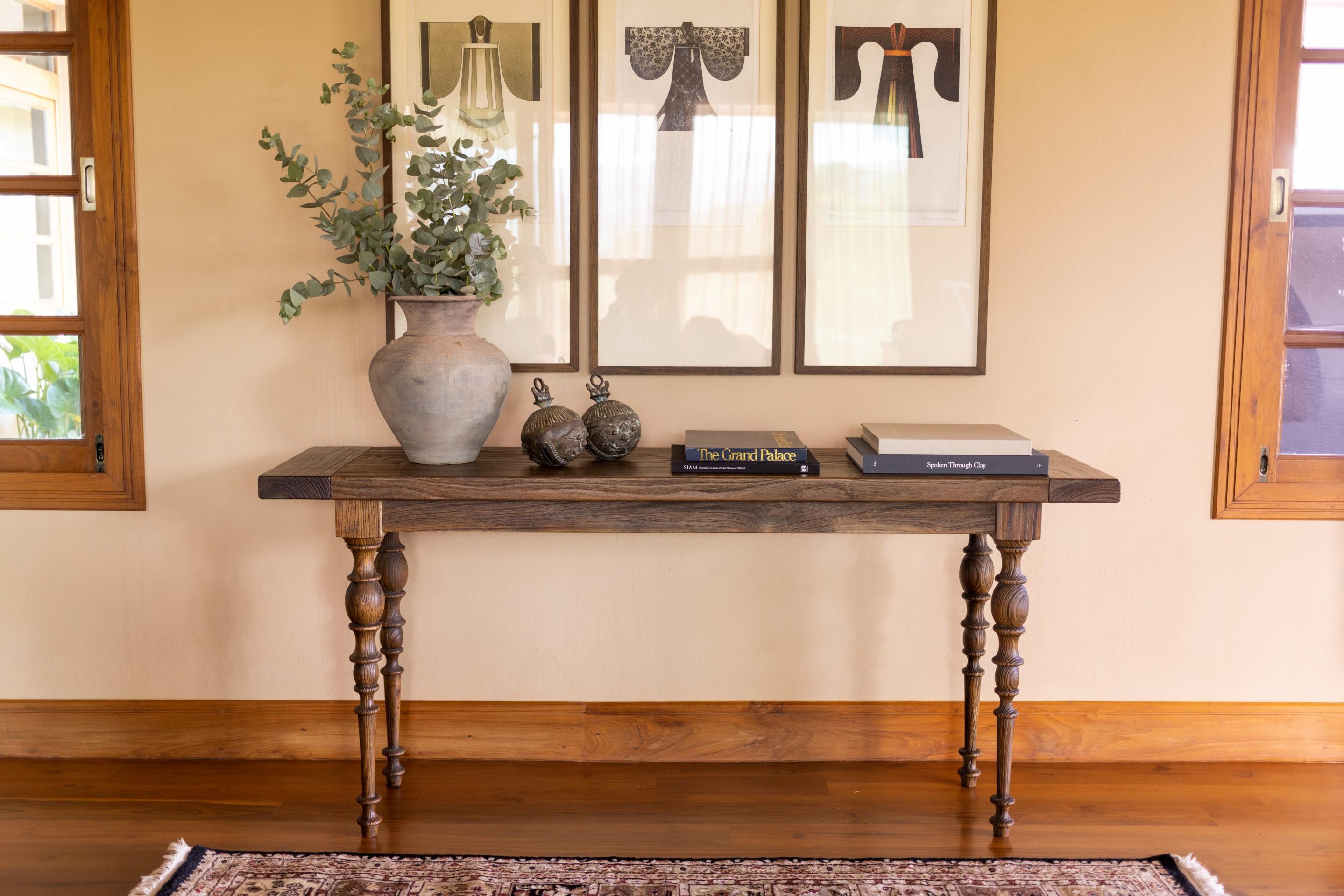 Solid Teak Console Table in Sandblasted Autumn Finish For Sale 2