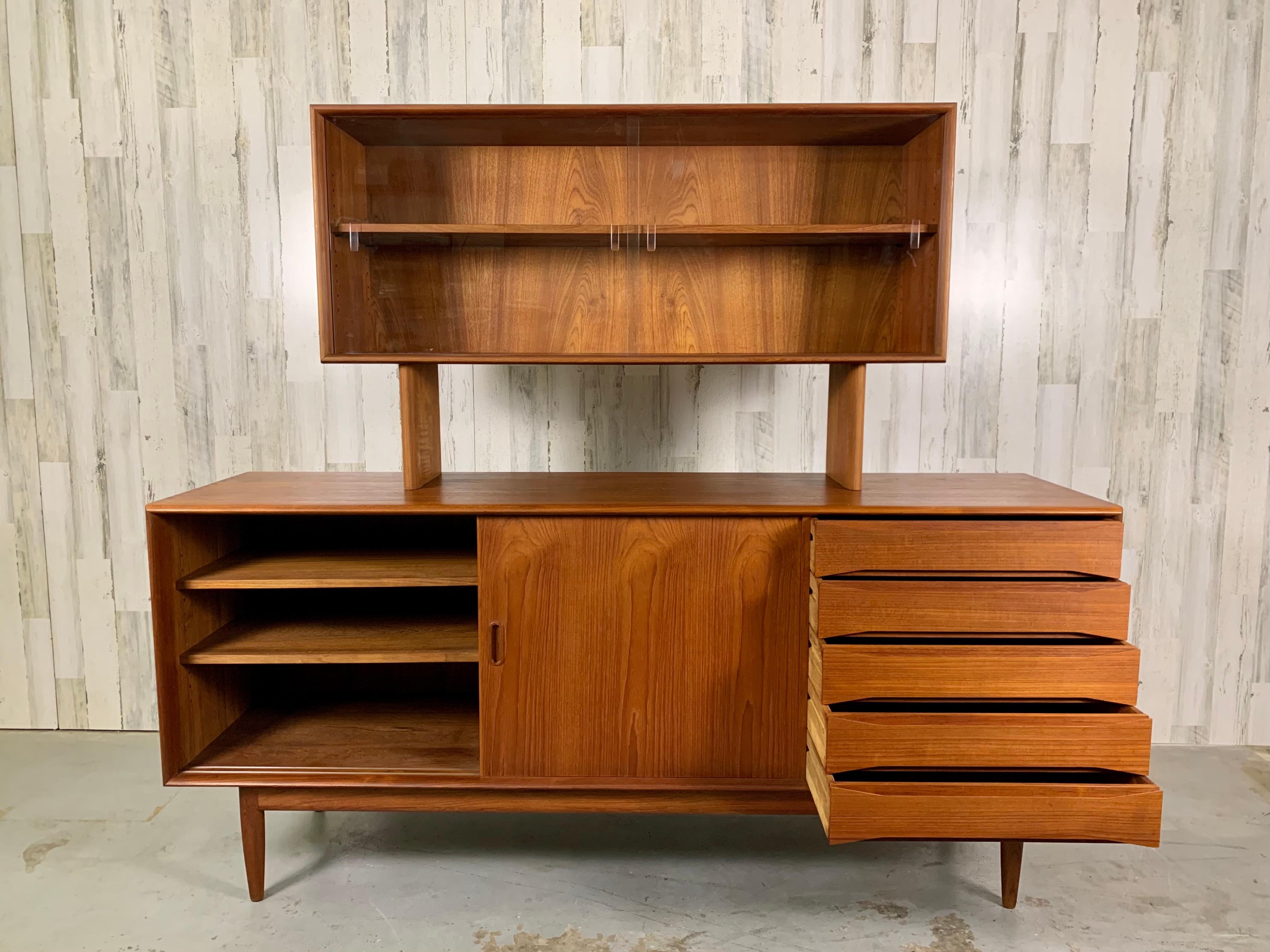 Solid Teak Credenza with Hutch by Johannes Aasbjerg In Good Condition In Denton, TX