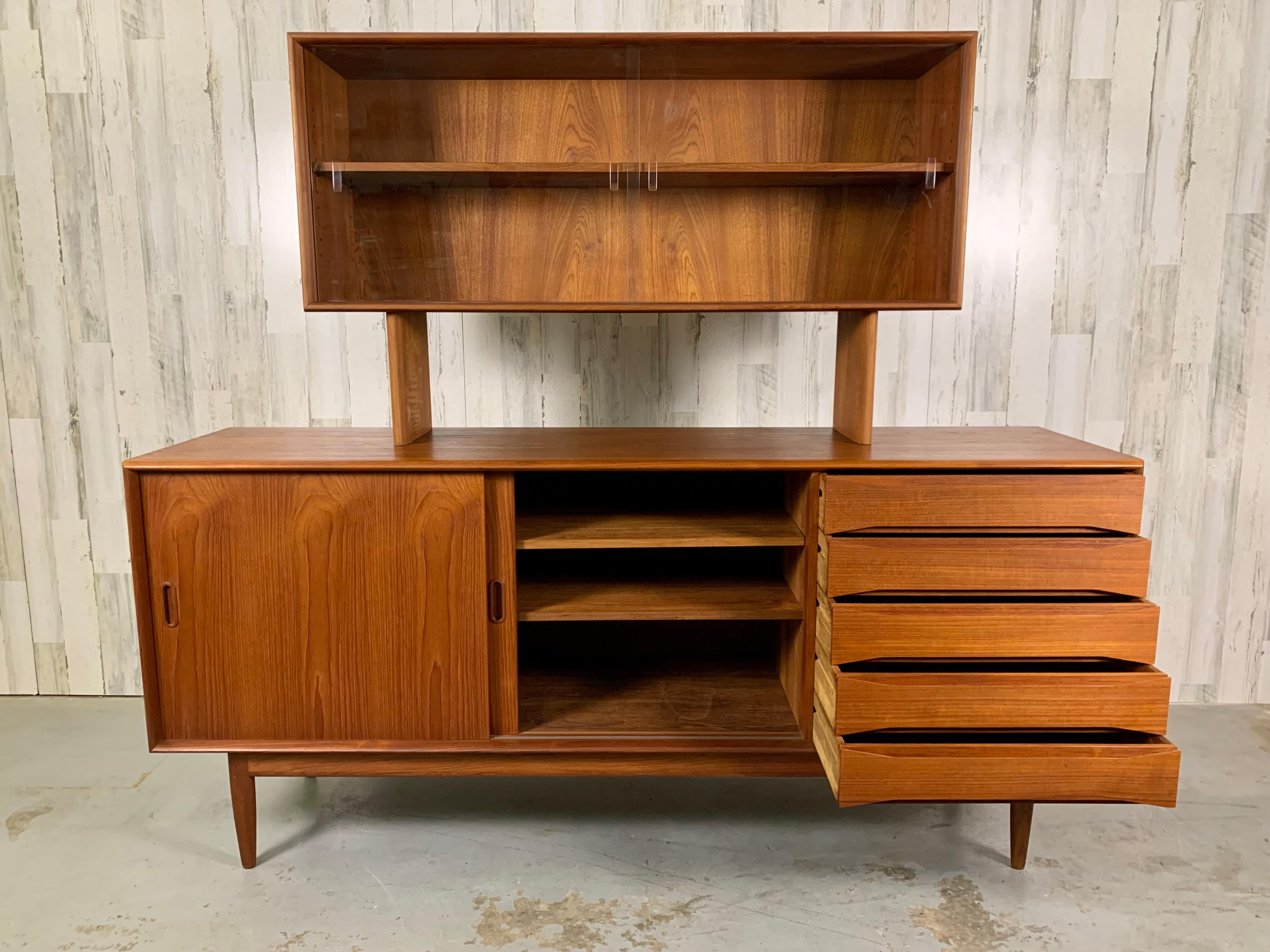 20th Century Solid Teak Credenza with Hutch by Johannes Aasbjerg