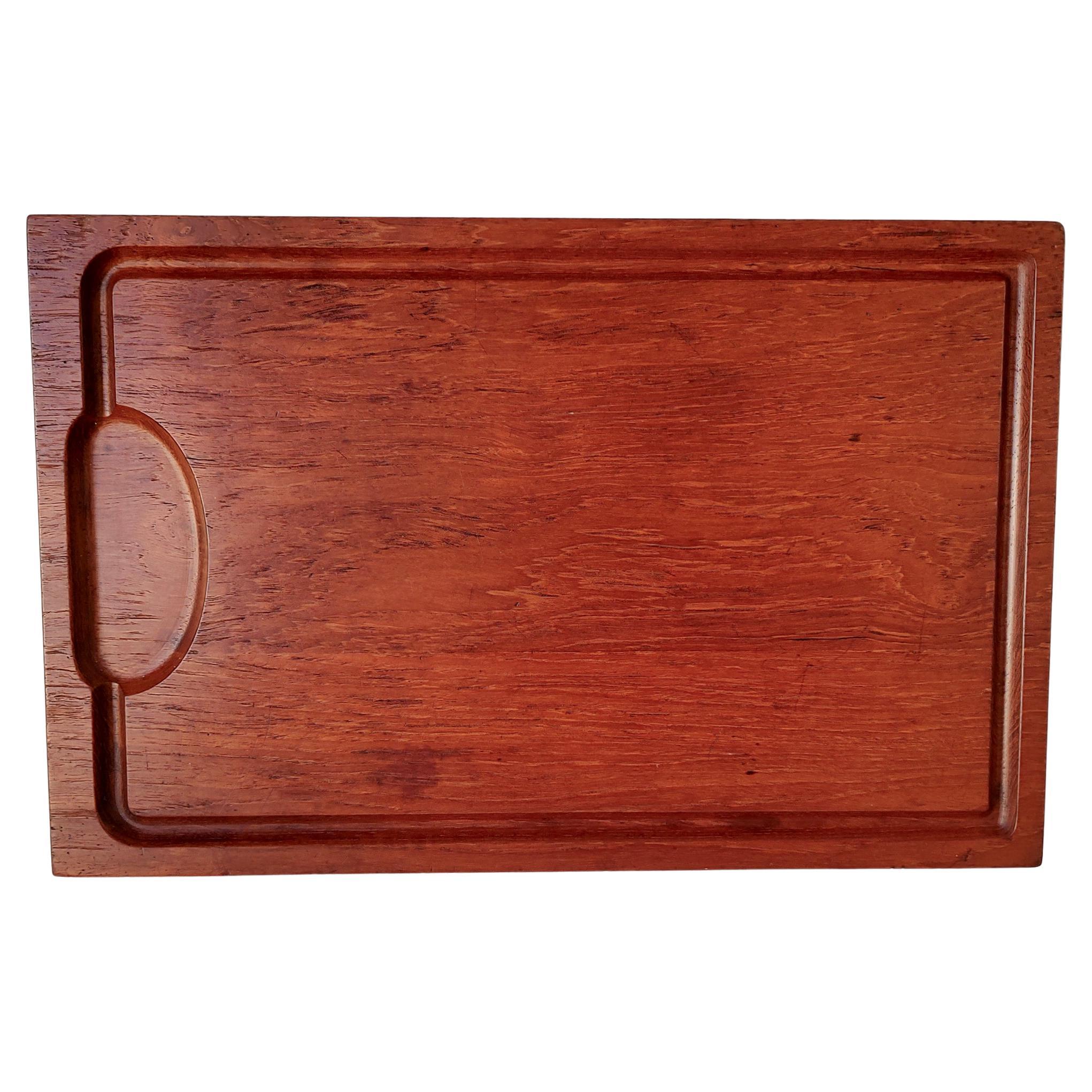 Solid Teak Cutting Board with Carved Channel For Sale