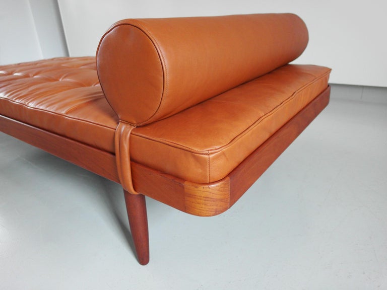 Solid Teak Danish Daybed with Cognac Aniline Leather Mattress, Denmark