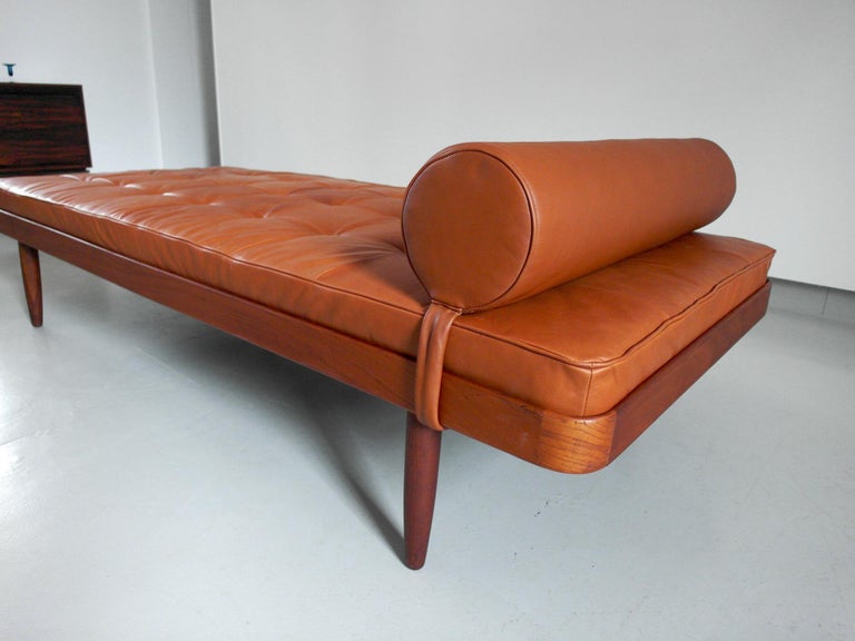 Solid Teak Danish Daybed with Cognac Aniline Leather Mattress, Denmark