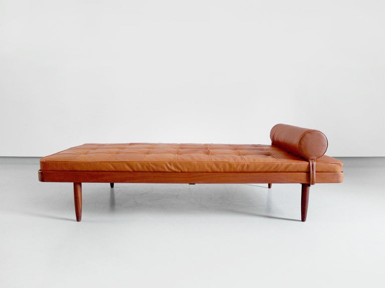 Solid Teak Danish Daybed with Cognac Aniline Leather Mattress, Denmark