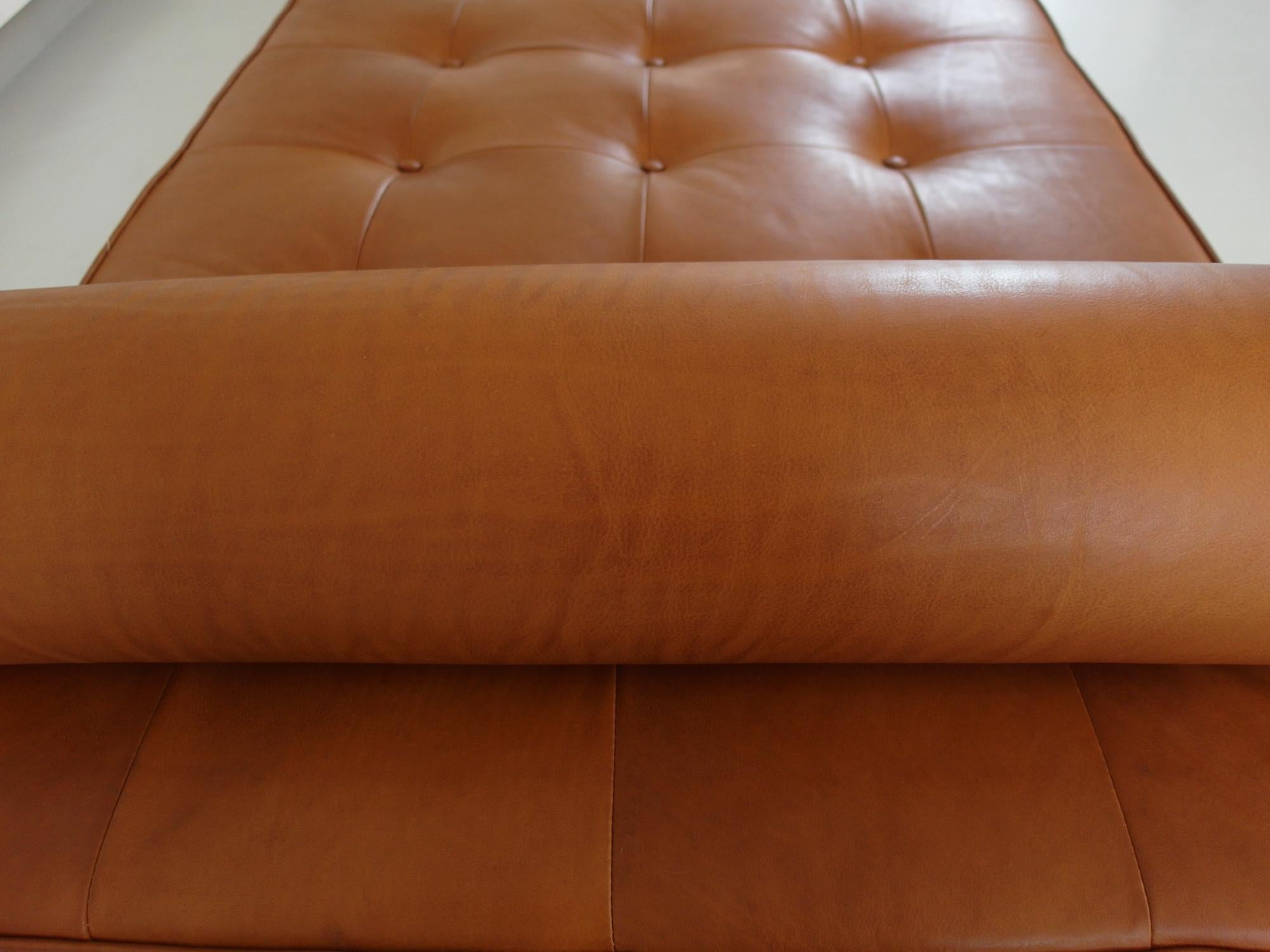 Solid Teak Danish Daybed with Cognac Aniline Leather Mattress Denmark circa 1956 6