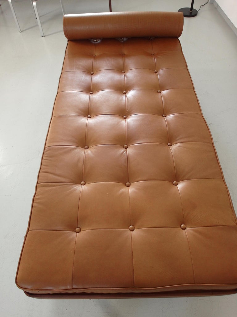 Solid Teak Danish Daybed with Cognac Aniline Leather Mattress Denmark