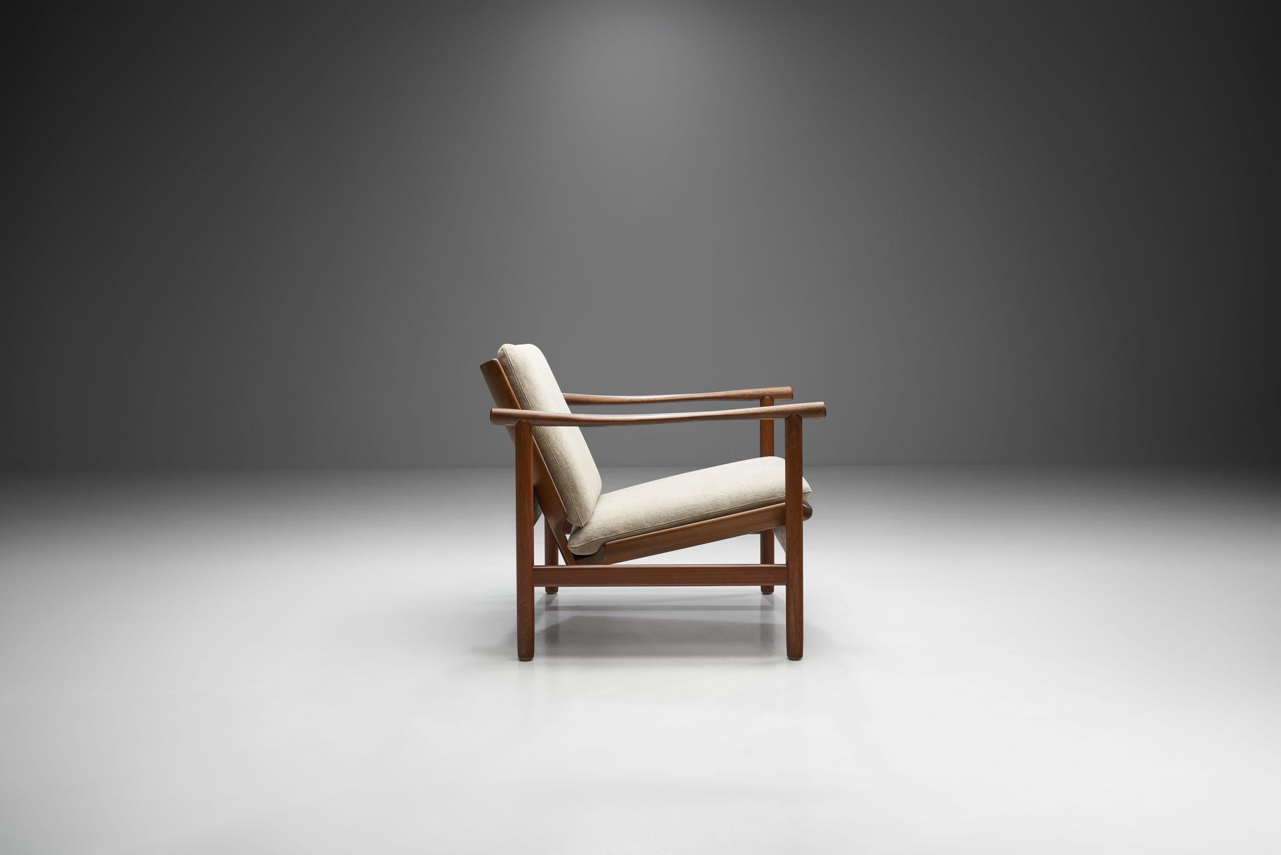 Mid-Century Modern Solid Teak Danish Lounge Chair, Denmark 1950s For Sale