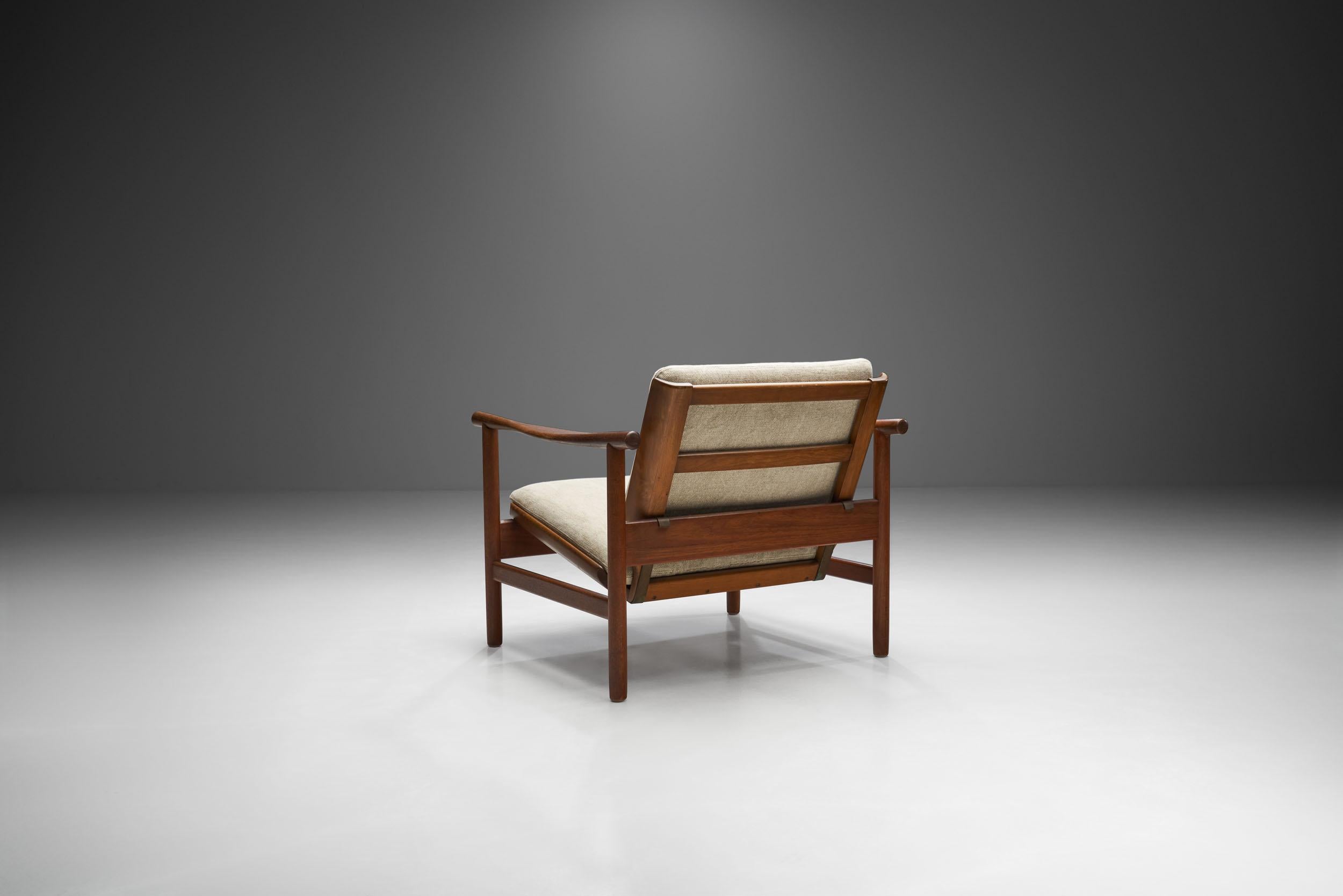Mid-20th Century Solid Teak Danish Lounge Chair, Denmark 1950s For Sale