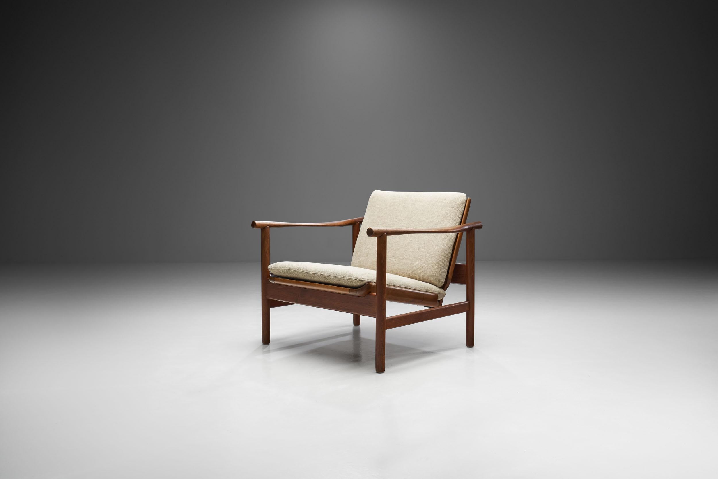 Fabric Solid Teak Danish Lounge Chair, Denmark 1950s For Sale