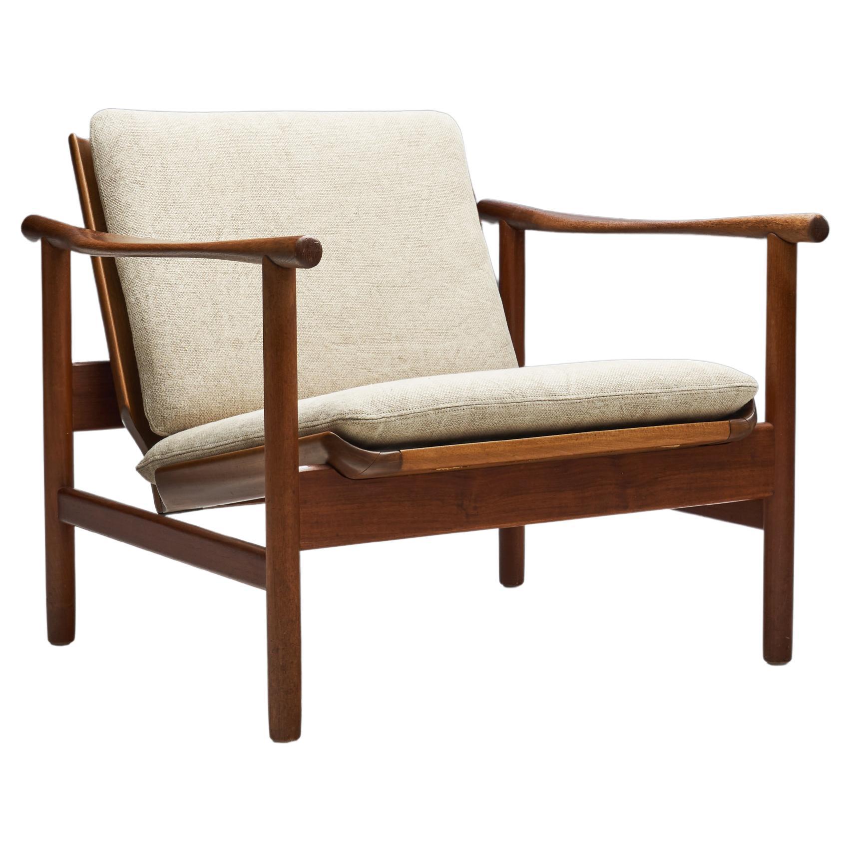 Solid Teak Danish Lounge Chair, Denmark 1950s For Sale