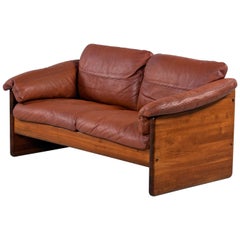 Solid Teak Danish Loveseat Sofa in Original Cognac Leather by Mikael Laursen