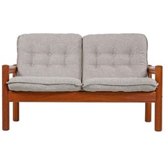 Solid Teak Danish Modern 2-Seat Sofa Couch by Domino Mobler, New Upholstery