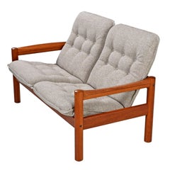 Solid Teak Danish Modern 2-Seat Sofa Couch by Domino Mobler, New Upholstery