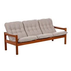Solid Teak Danish Modern 3-Seat Sofa Couch by Domino Mobler, New Upholstery