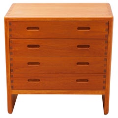 Solid Teak Danish Modern Chest Commode, Chest of Four Drawers by Niels Bach 