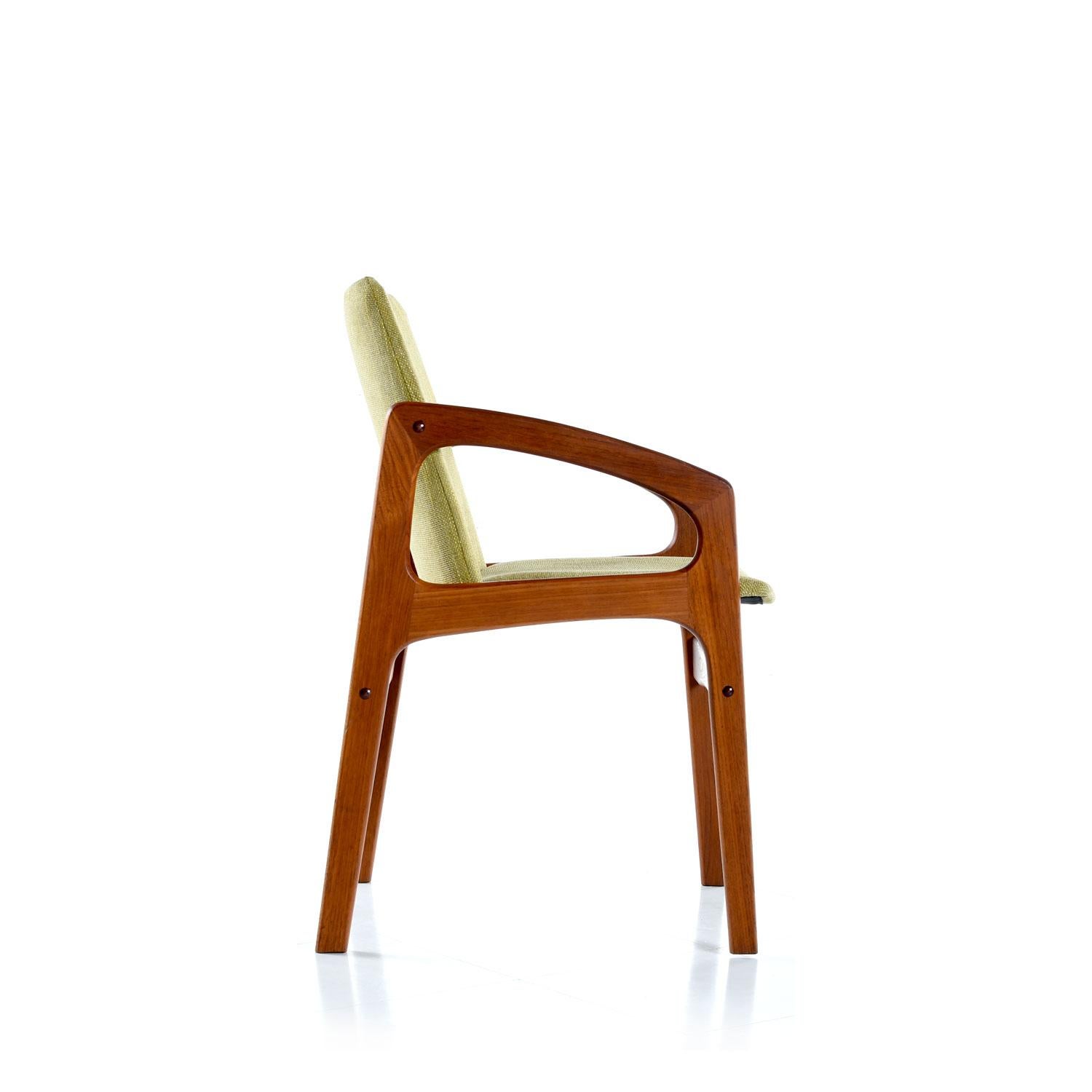 Scandinavian Modern Solid Teak Danish Modern Kai Kristiansen Style Armchairs with New Green Fabric