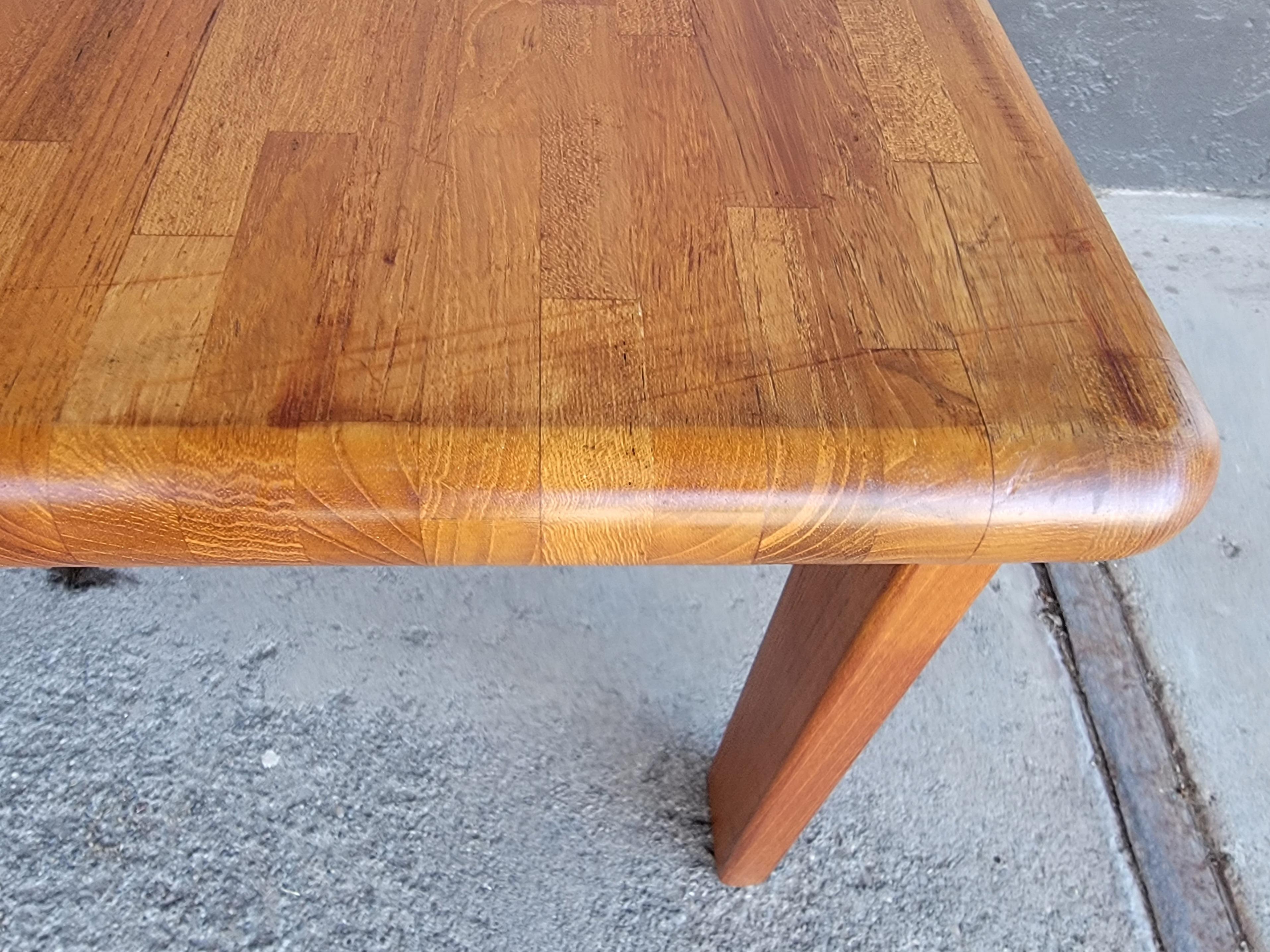 Solid Teak Danish Modern Patchwork Side Table For Sale 3
