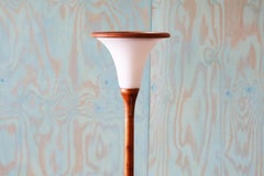 Solid Teak Danish Modern Tulip Floor Lamp Frosted Glass Shade