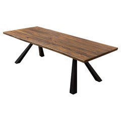 Solid Teak Double Book-Matched Rectangular Dining Table in Sandblasted Autumn
