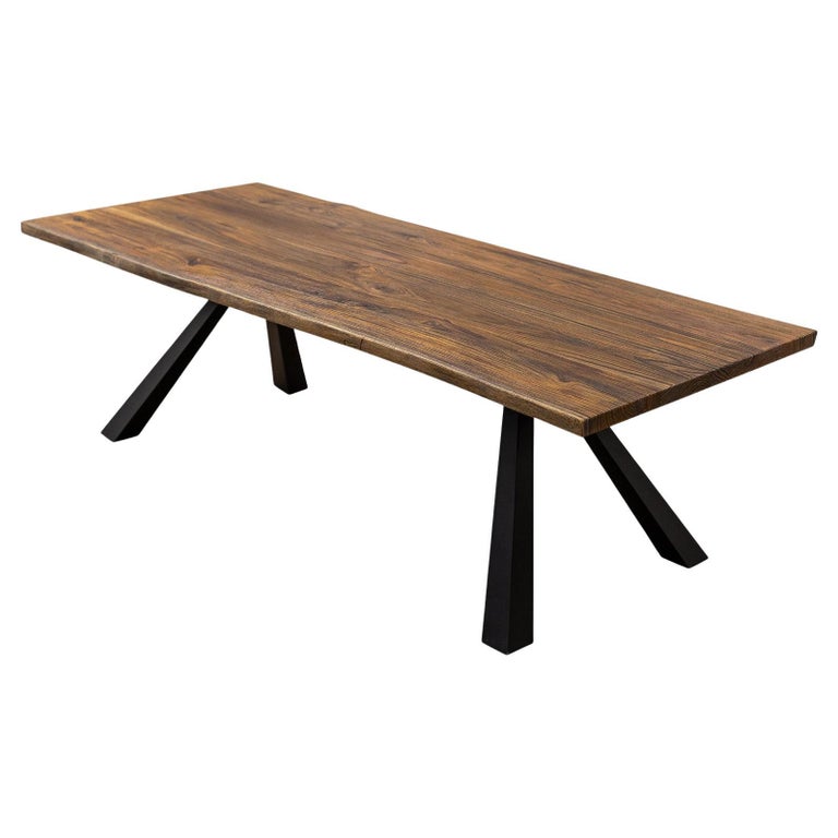 Solid Teak Double BookMatched Rectangular Dining Table in Sandblasted