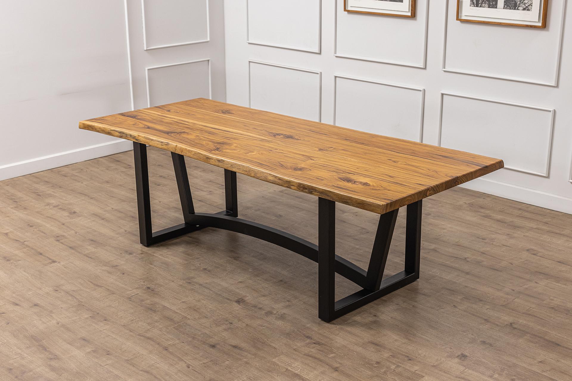 Solid Teak Double Book-Matched Rectangular Dining Table in Smooth Natural In New Condition For Sale In Boulder, CO