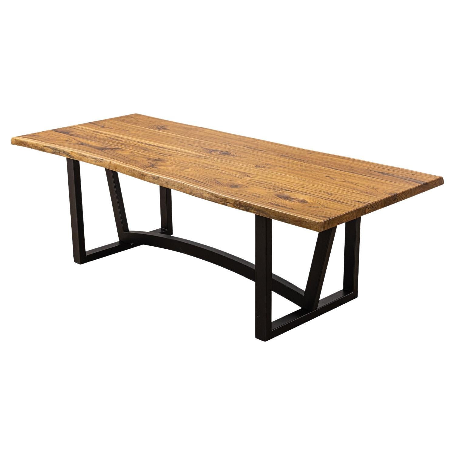 Solid Teak Double Book-Matched Rectangular Dining Table in Smooth Natural For Sale
