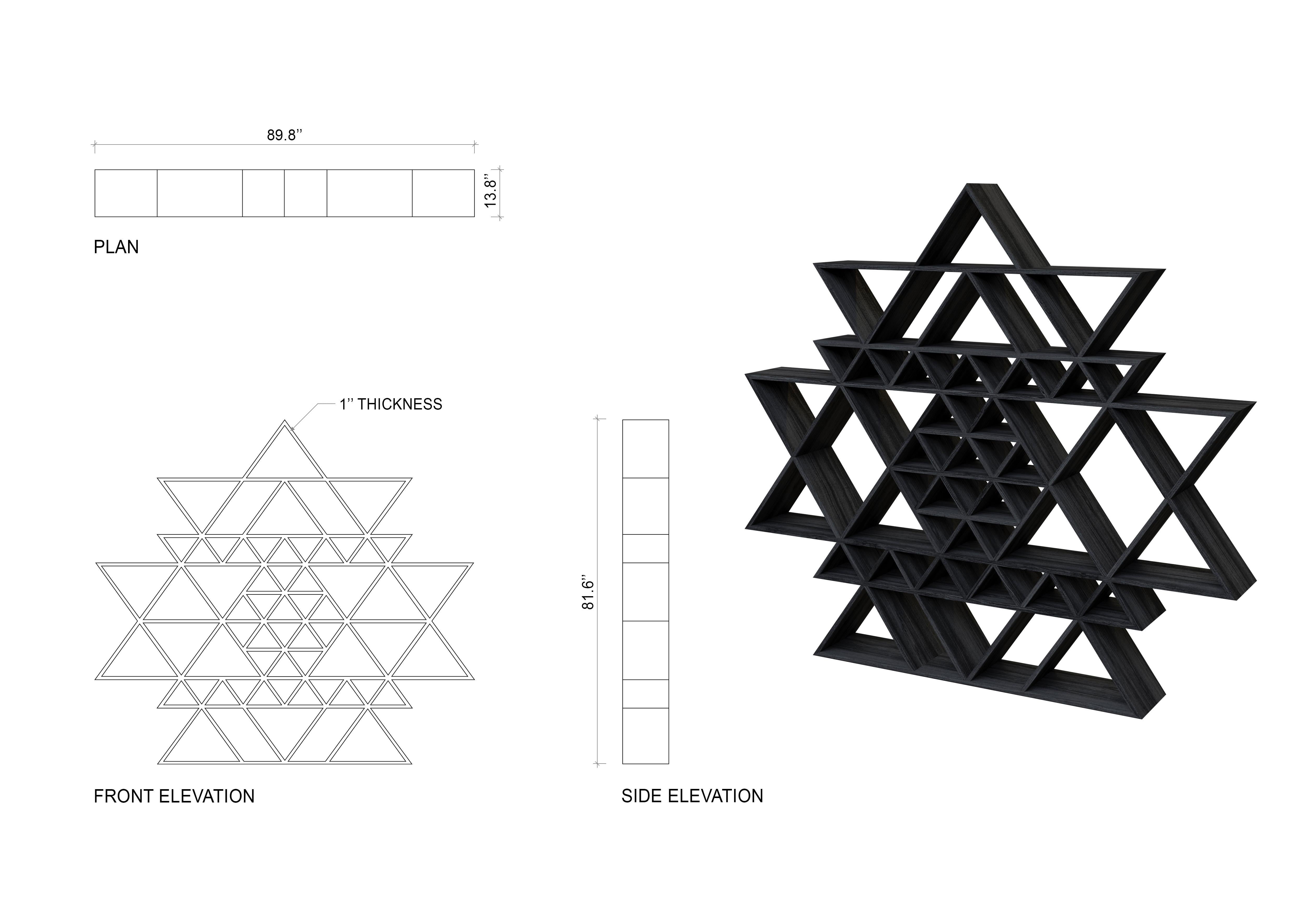 Modern Geometric Fractal Bookshelf made of Solid Teakwood For Sale