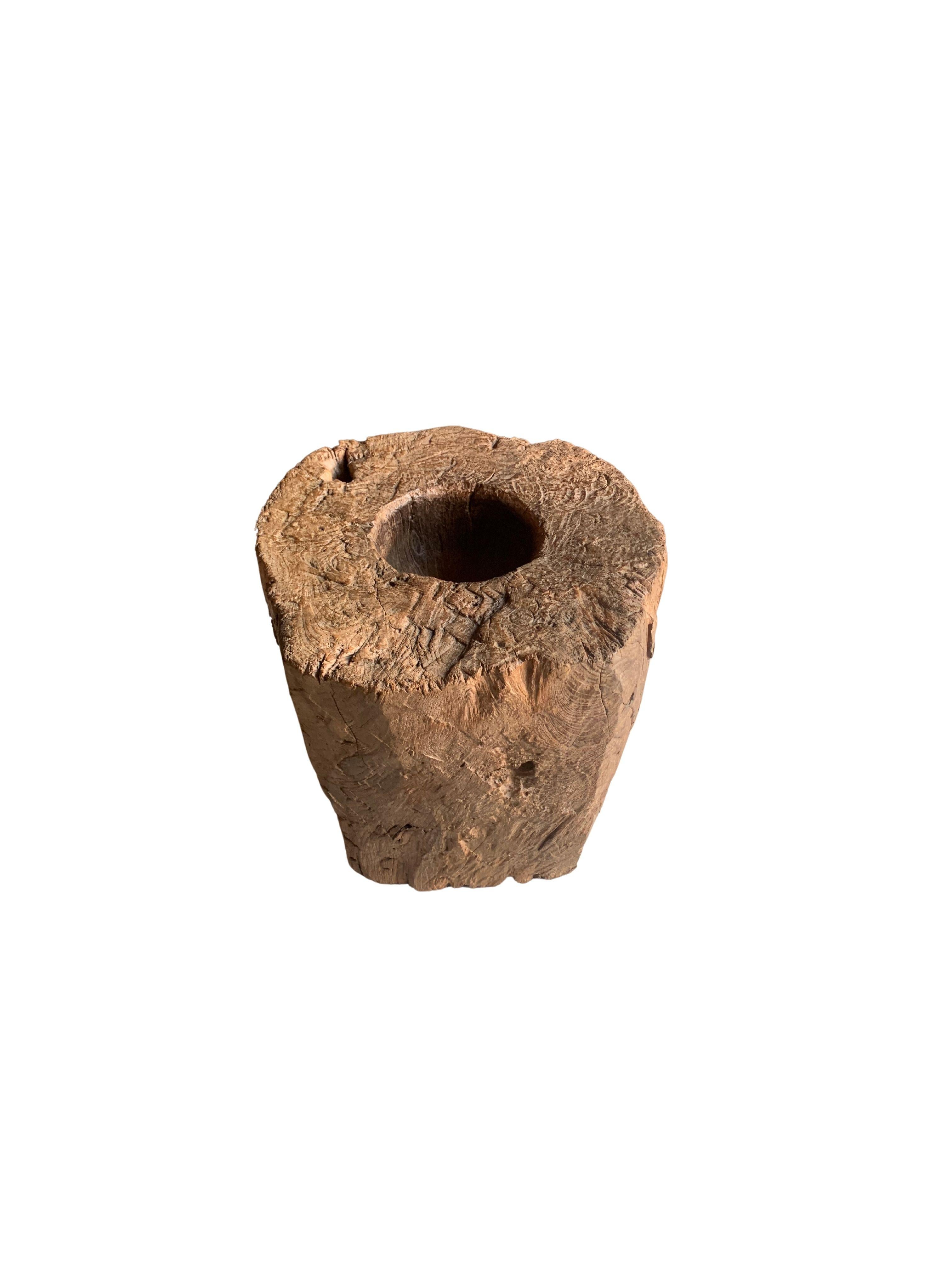 Organic Modern Solid Teak Granary Mortar from Java, Indonesia c. 1950