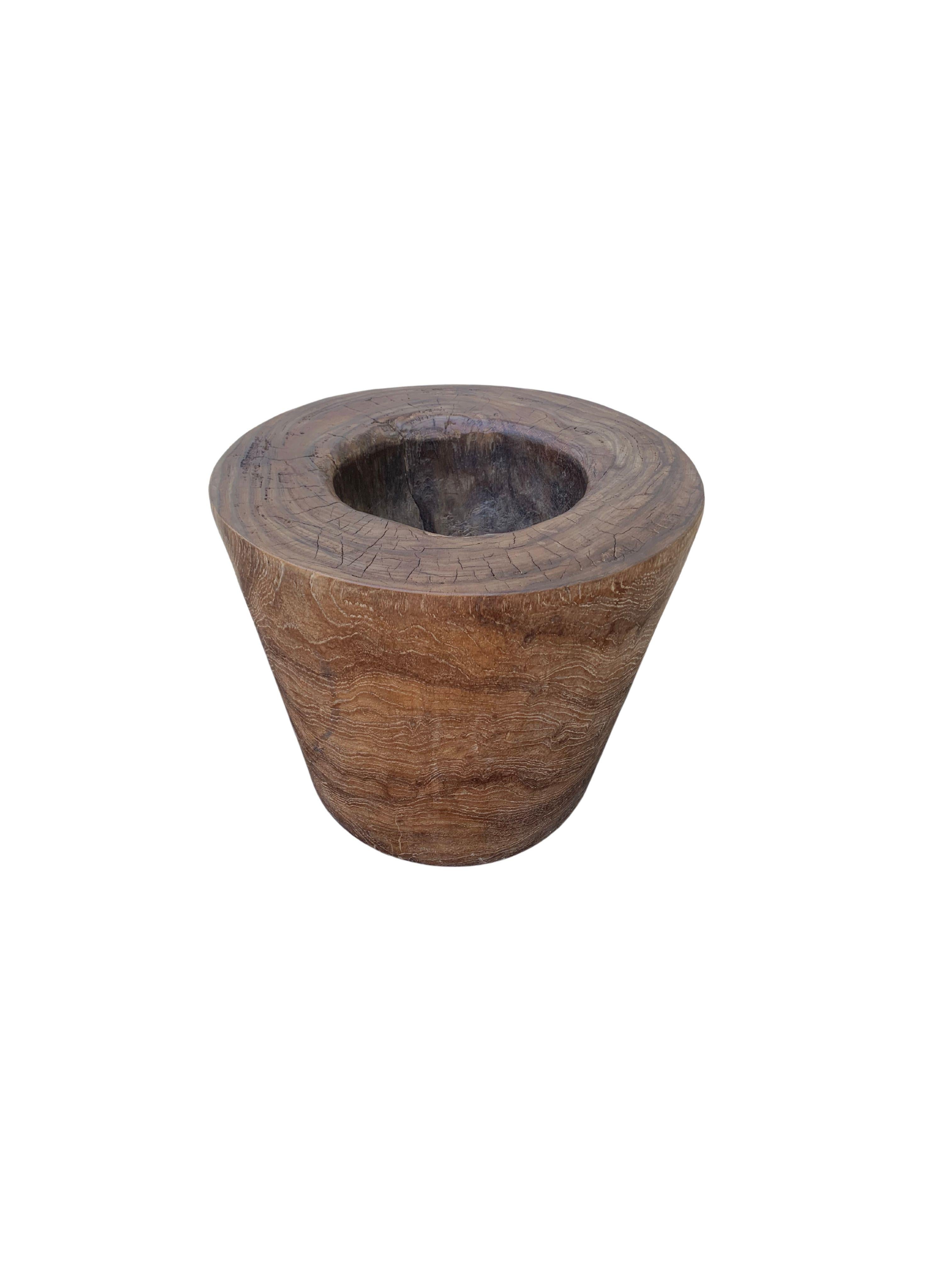 Hand-Crafted Solid Teak Granary Mortar from Java, Indonesia, C. 1950 For Sale