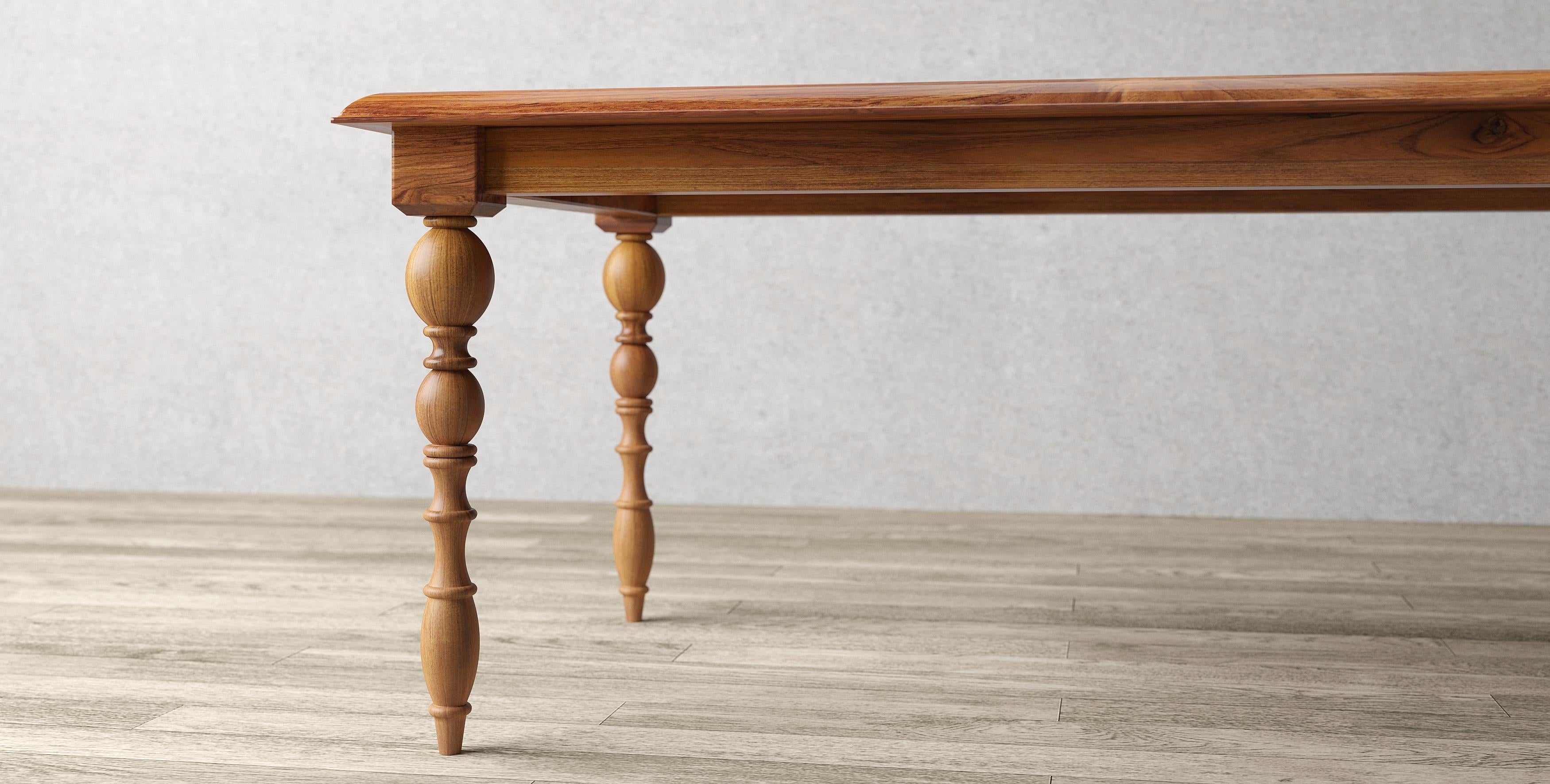 Thai Solid Teak Handcrafted Dining Table in a Smooth Natural Finish For Sale