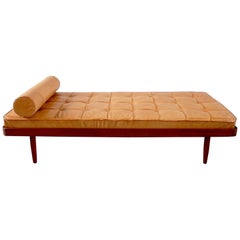 Solid Teak Horsnaes Daybed with Natural Aniline Leather Mattress, Denmark, 1955