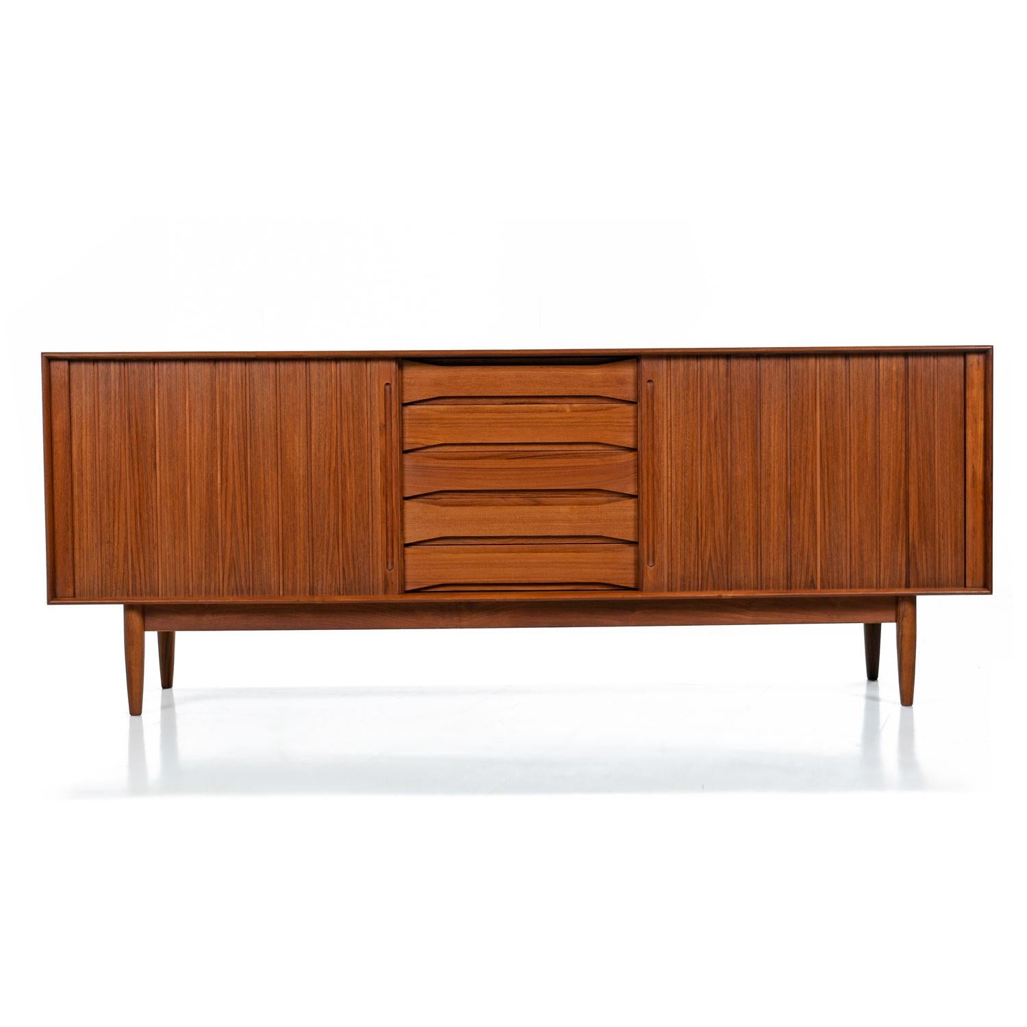 Scandinavian Modern Solid Teak Johannes Aasbjerg Danish Modern Credenza with Tambour Doors