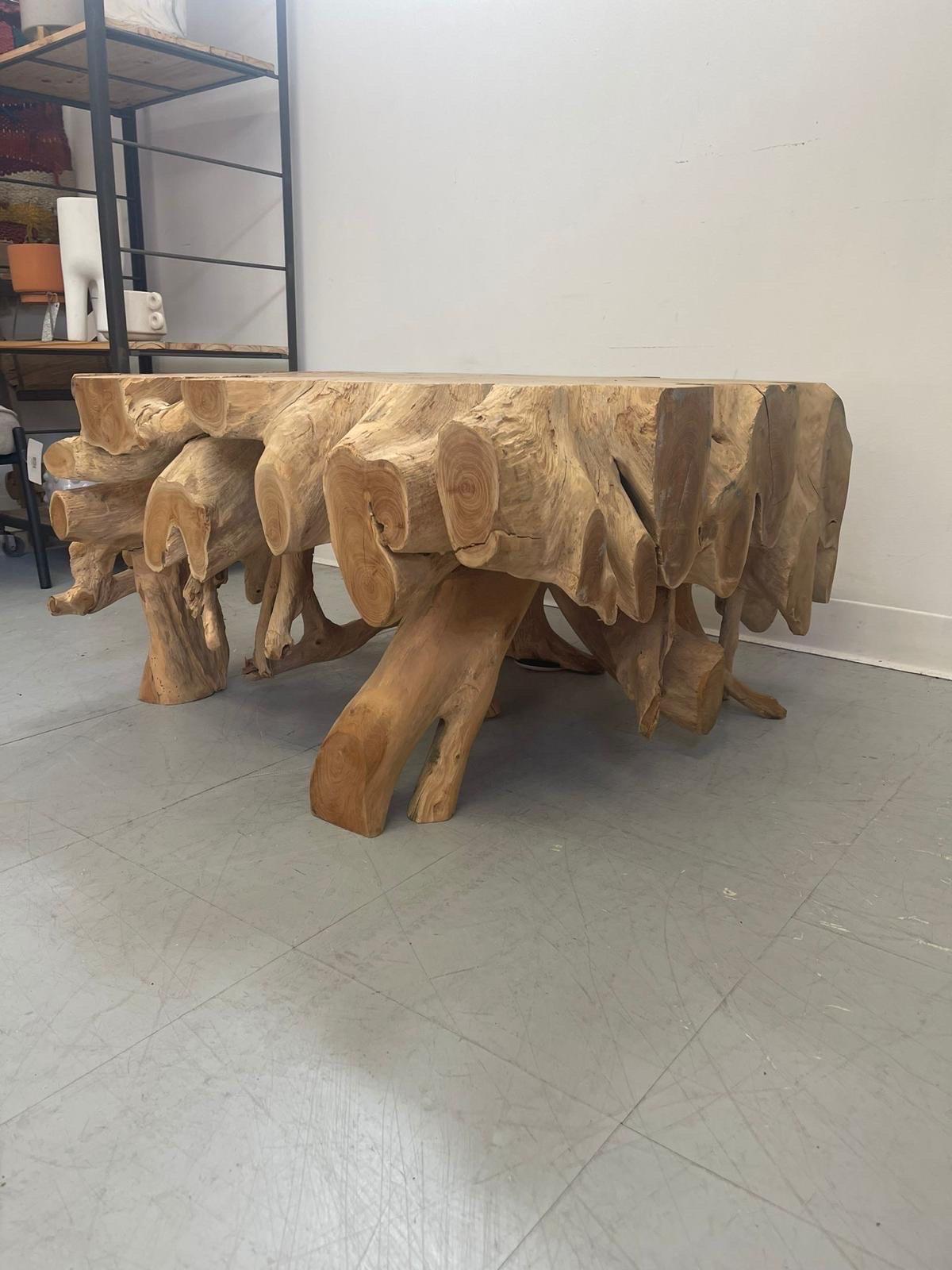 Modern Solid Teak Live Edge Coffee Table From Indonesia. For Sale