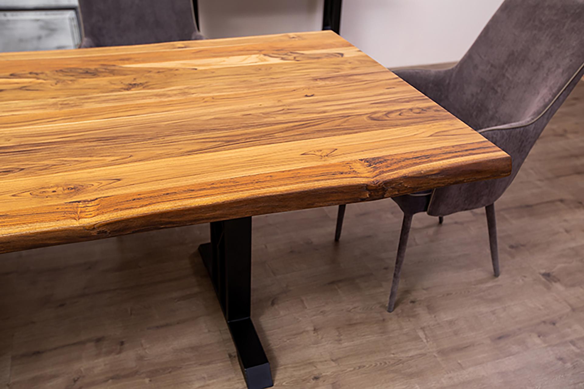 Thai Solid Teak Live Edge Table with Metal Legs For Sale