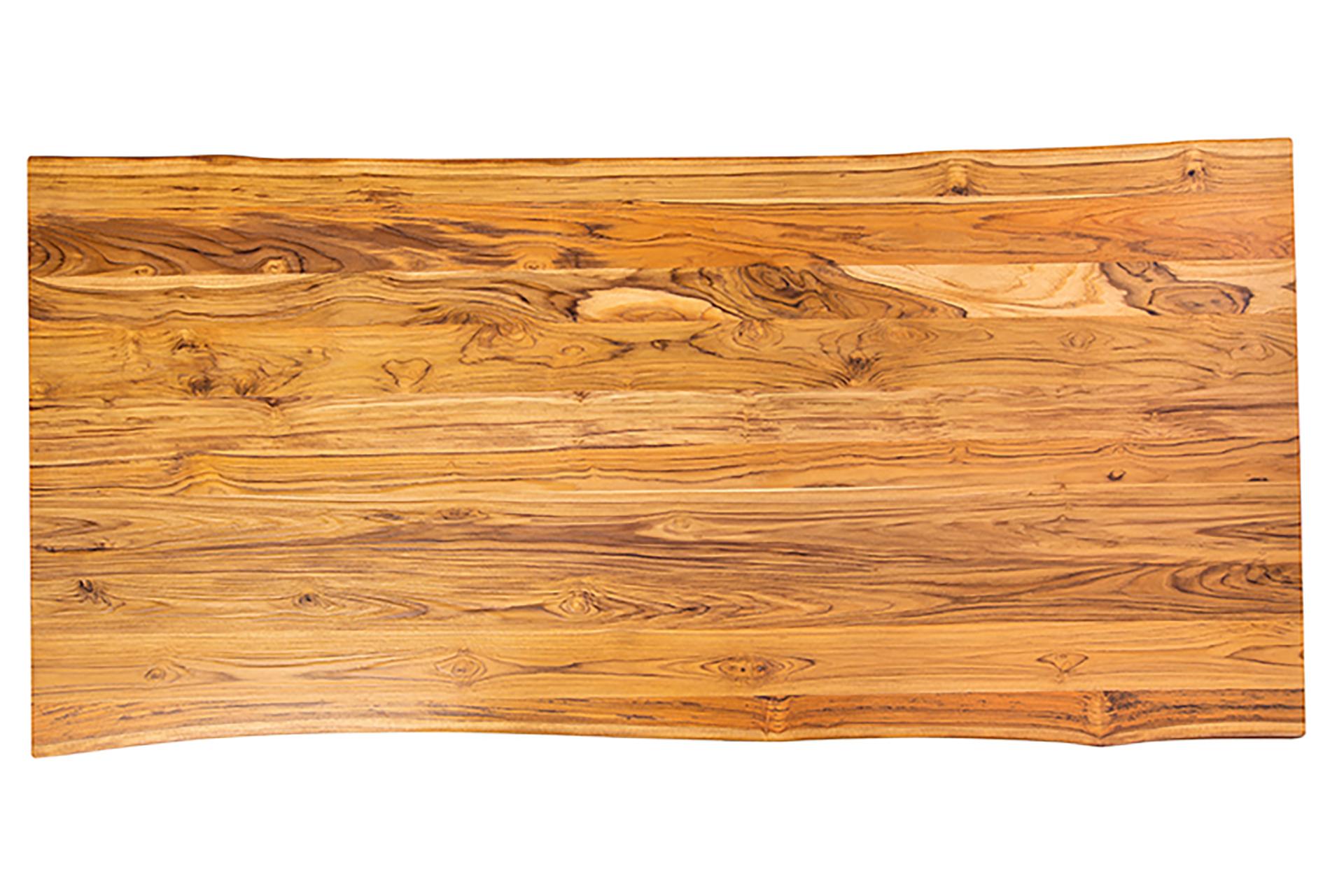 Hand-Crafted Solid Teak Live Edge Table with Metal Legs For Sale