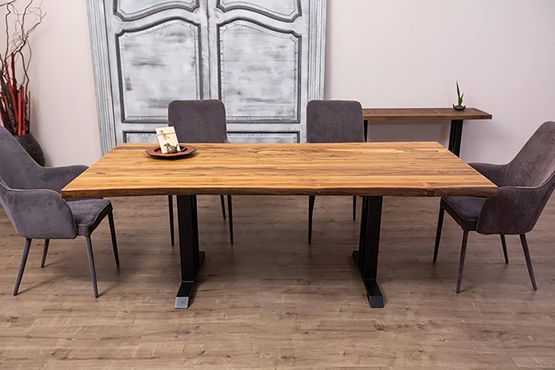 Solid Teak Live Edge Table with Metal Legs In New Condition For Sale In Boulder, CO