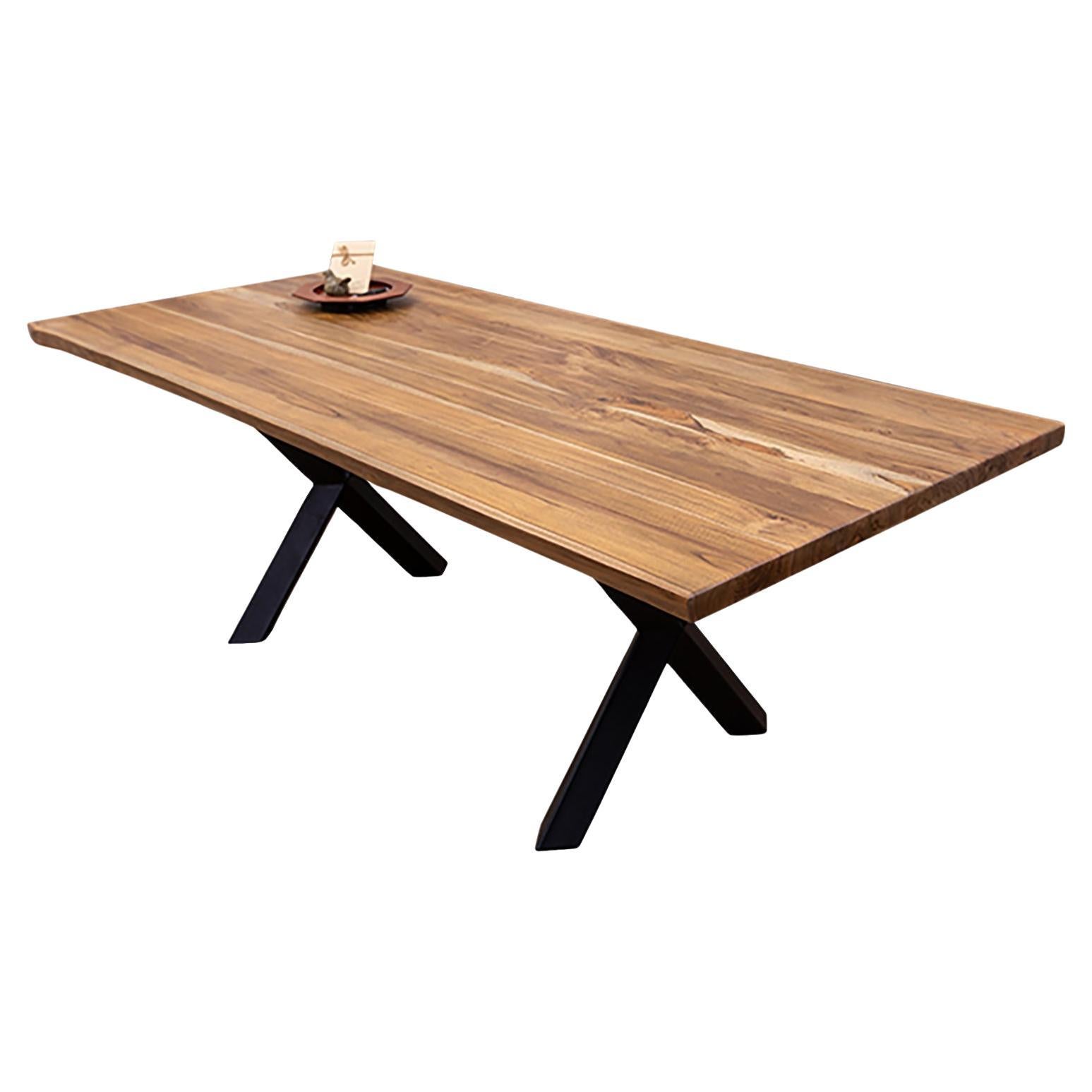 Solid Teak Live Edge Table with Metal Legs For Sale