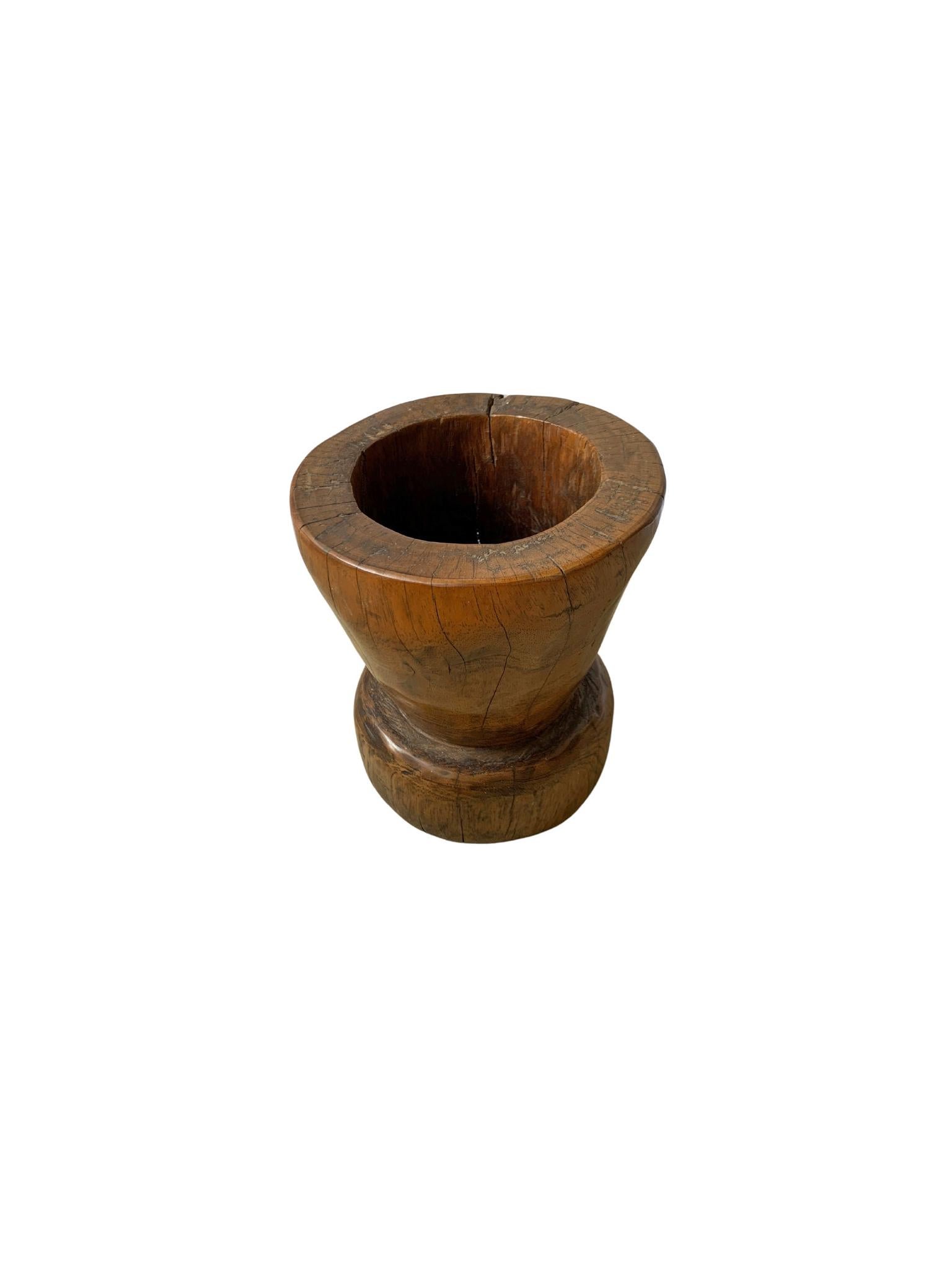 Organic Modern Solid Teak Mortar from Java, Indonesia, C. 1900 For Sale