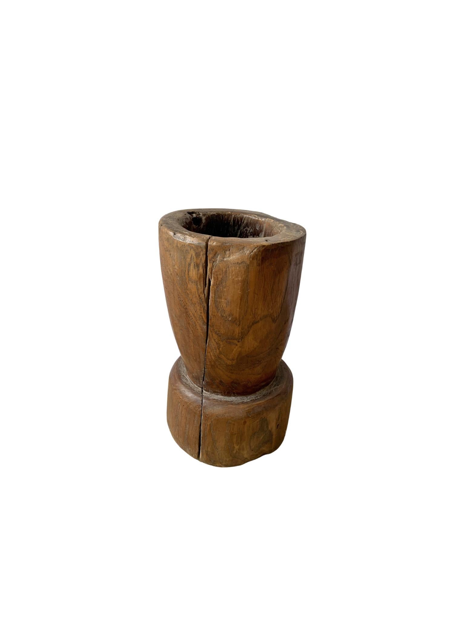 Organic Modern Solid Teak Mortar from Java, Indonesia, C. 1900 For Sale