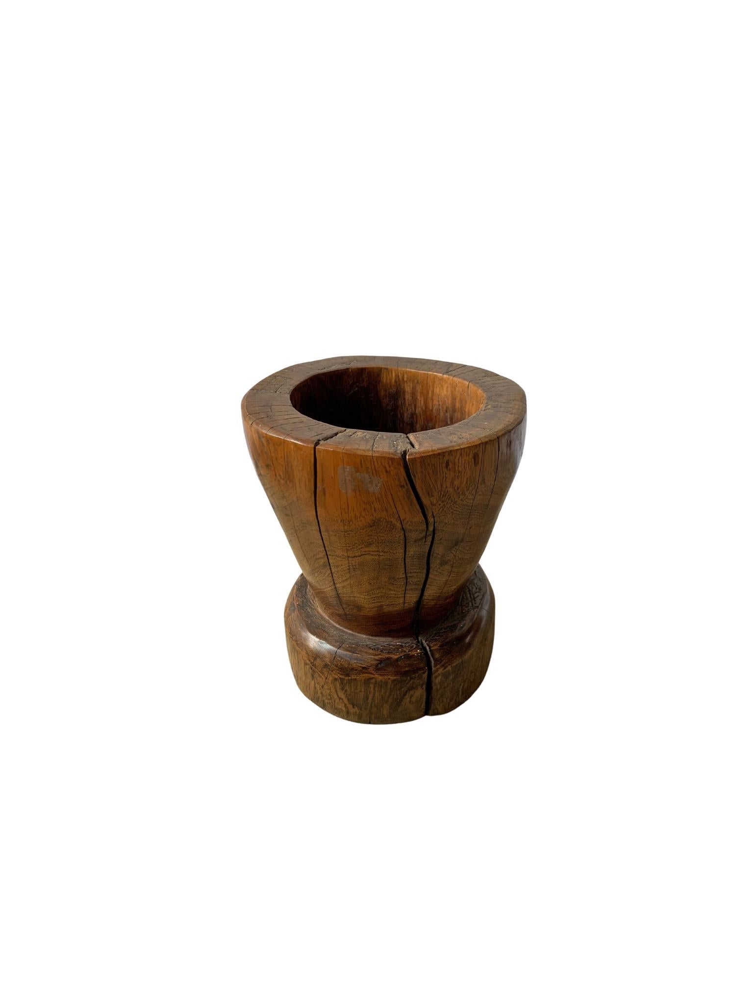 Hand-Crafted Solid Teak Mortar from Java, Indonesia, C. 1900 For Sale