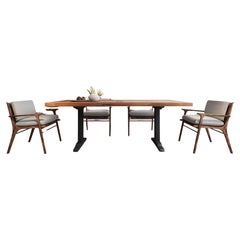 Mesa de Comedor de Teca Maciza Natural sobre Patas de Metal Gris
