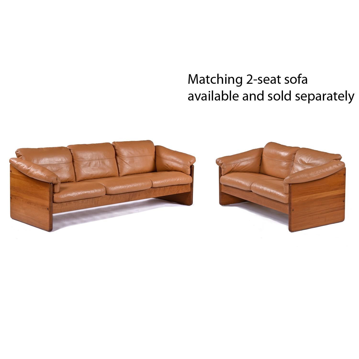 Solid Teak Original Cognac Leather  Danish 3-Seater Sofa by A. Mikael Laursen For Sale 13