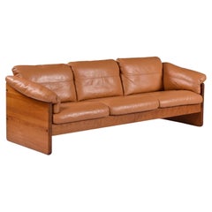 Solid Teak Original Cognac Leather  Danish 3-Seater Sofa by A. Mikael Laursen