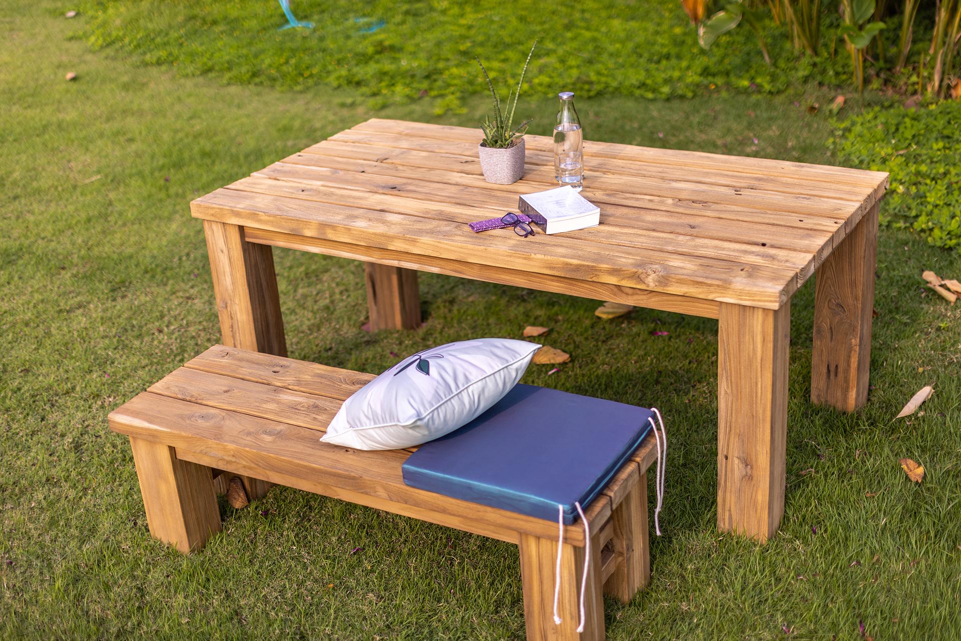 Solid Teak Outdoor Table Sandblasted Natural For Sale 1
