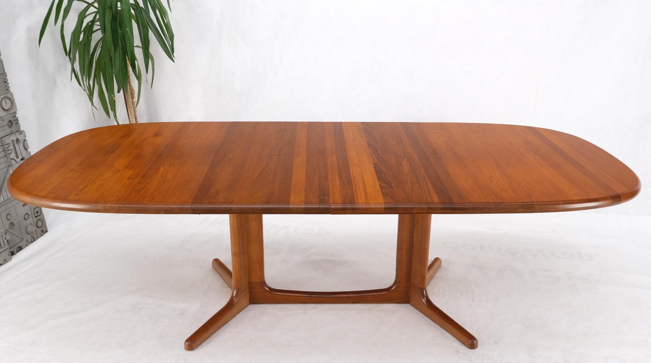Solid Teak Oval Danish Mid Century Dining Conference Table 2 Extension Leaves 8