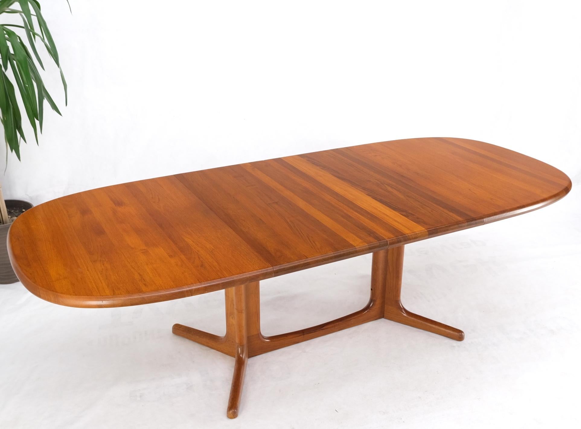 Solid Teak Oval Danish Mid Century Dining Conference Table 2 Extension Leaves 10