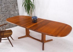 Solid Teak Oval Danish Mid Century Dining Conference Table 2 Extension Leaves