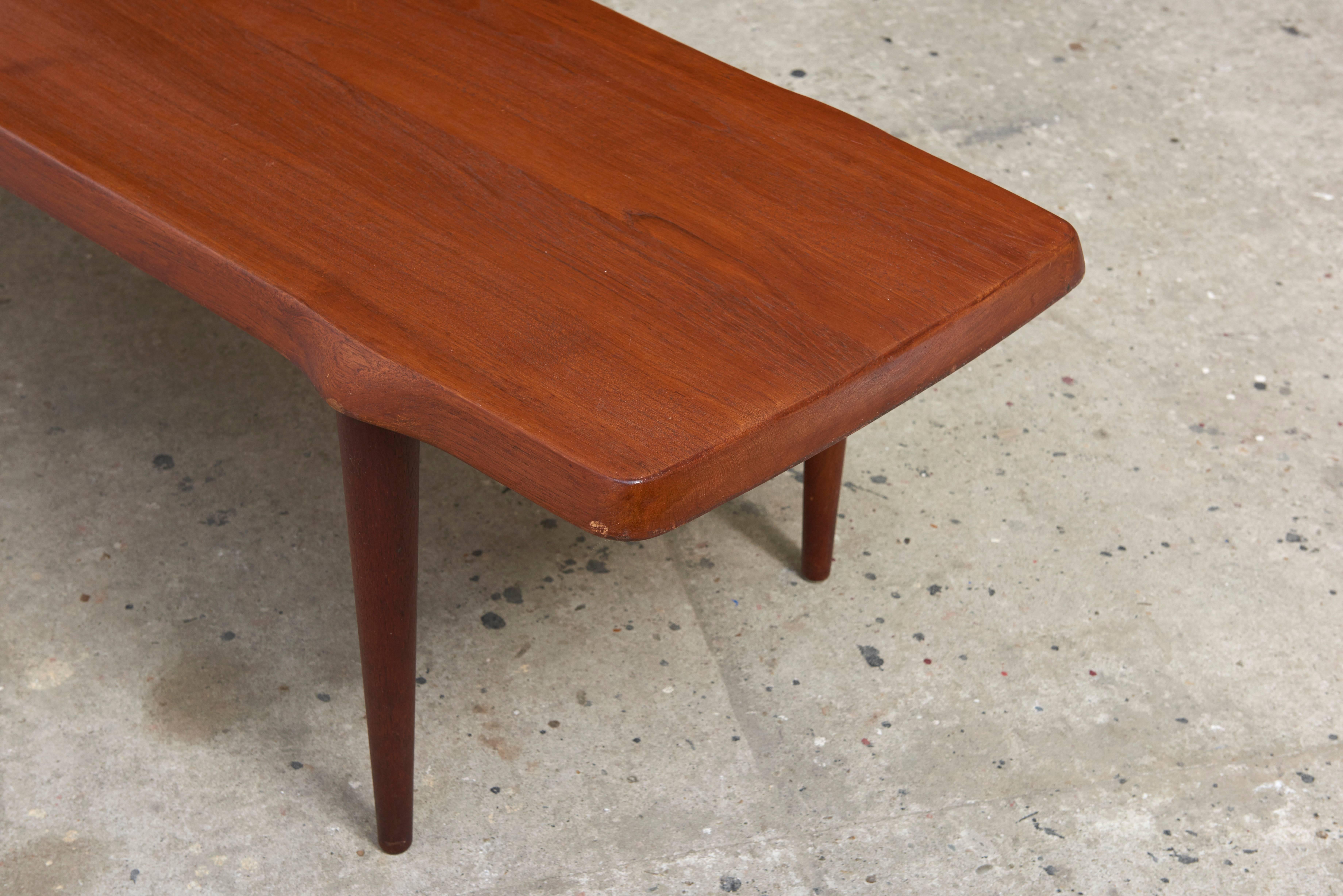 Hand-Crafted Solid Teak Rectangular Coffee Table, Denmark, 1950s
