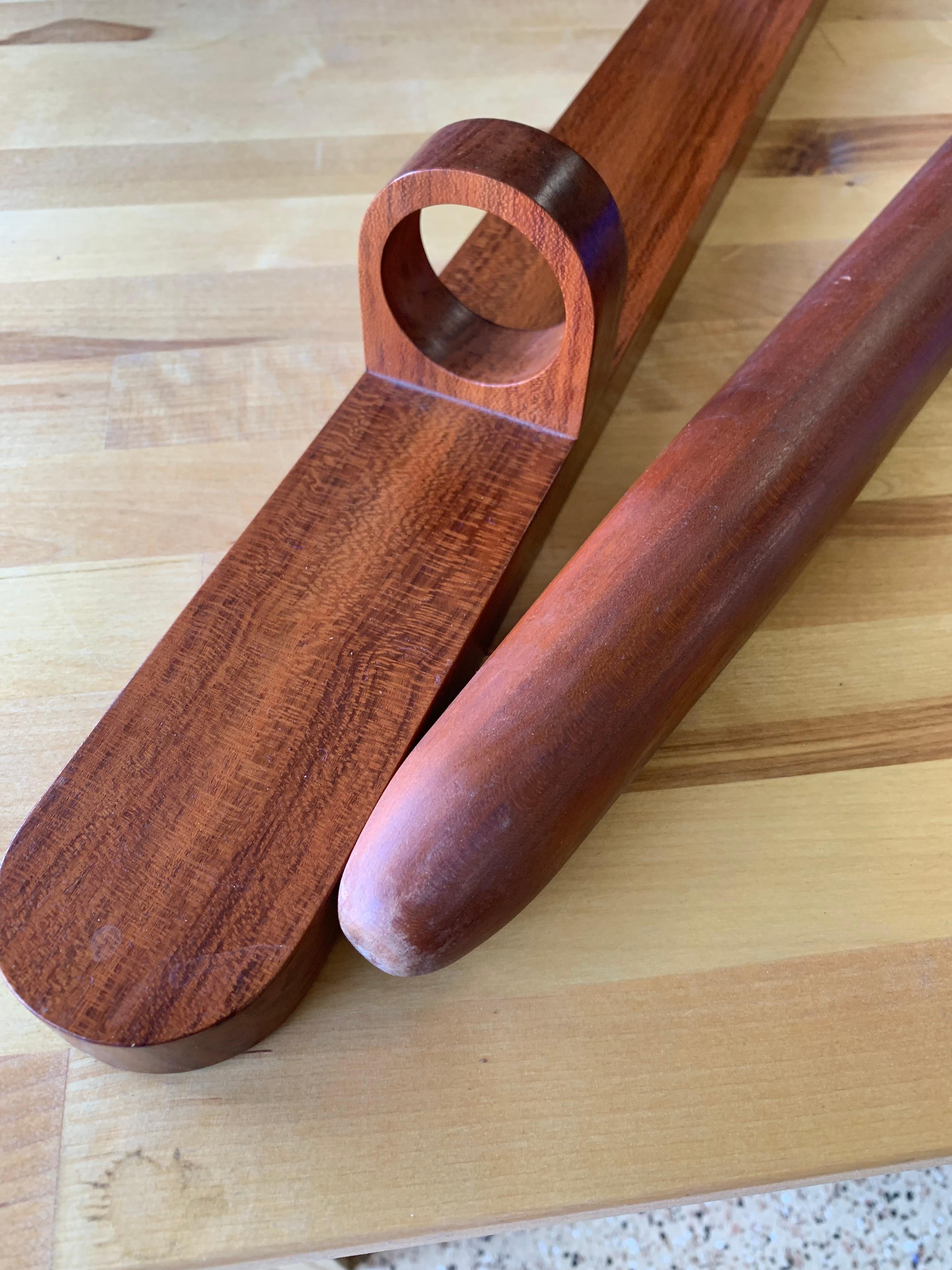 Solid Teak Rolling Pin with Wall mounted Stand Crafted by Dee Gibsen For Sale 4